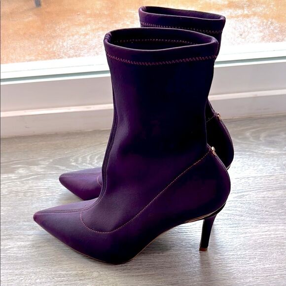 Ted Baker Women’s Heel Bootie Ankle Sock Purple Point Toe Stretch Size 8.5 Sexy - Picture 2 of 8